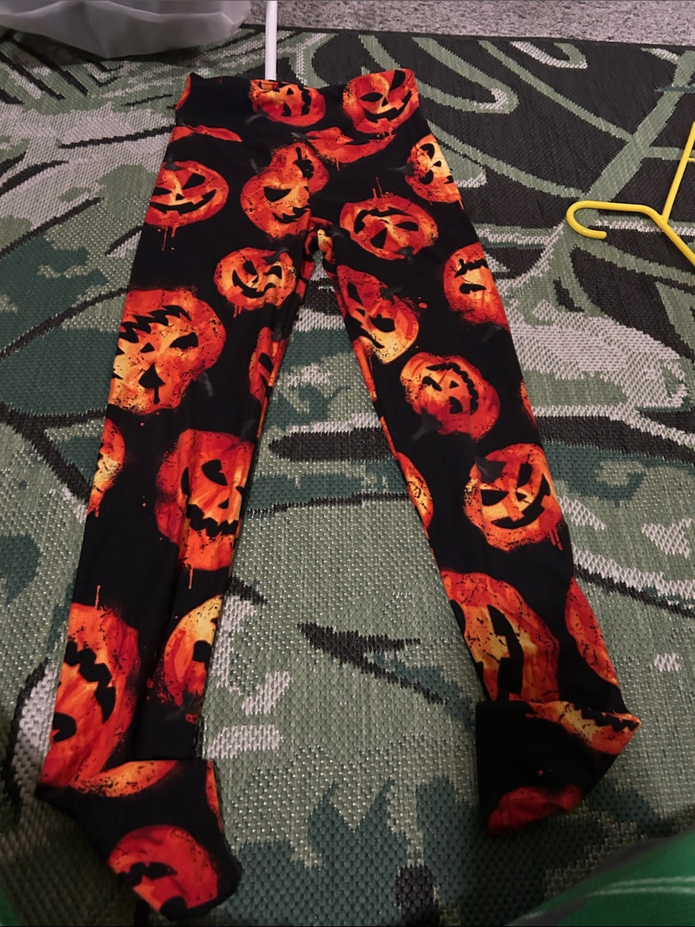 No Boundaries Black Leggings with Orange Pumpkin Print